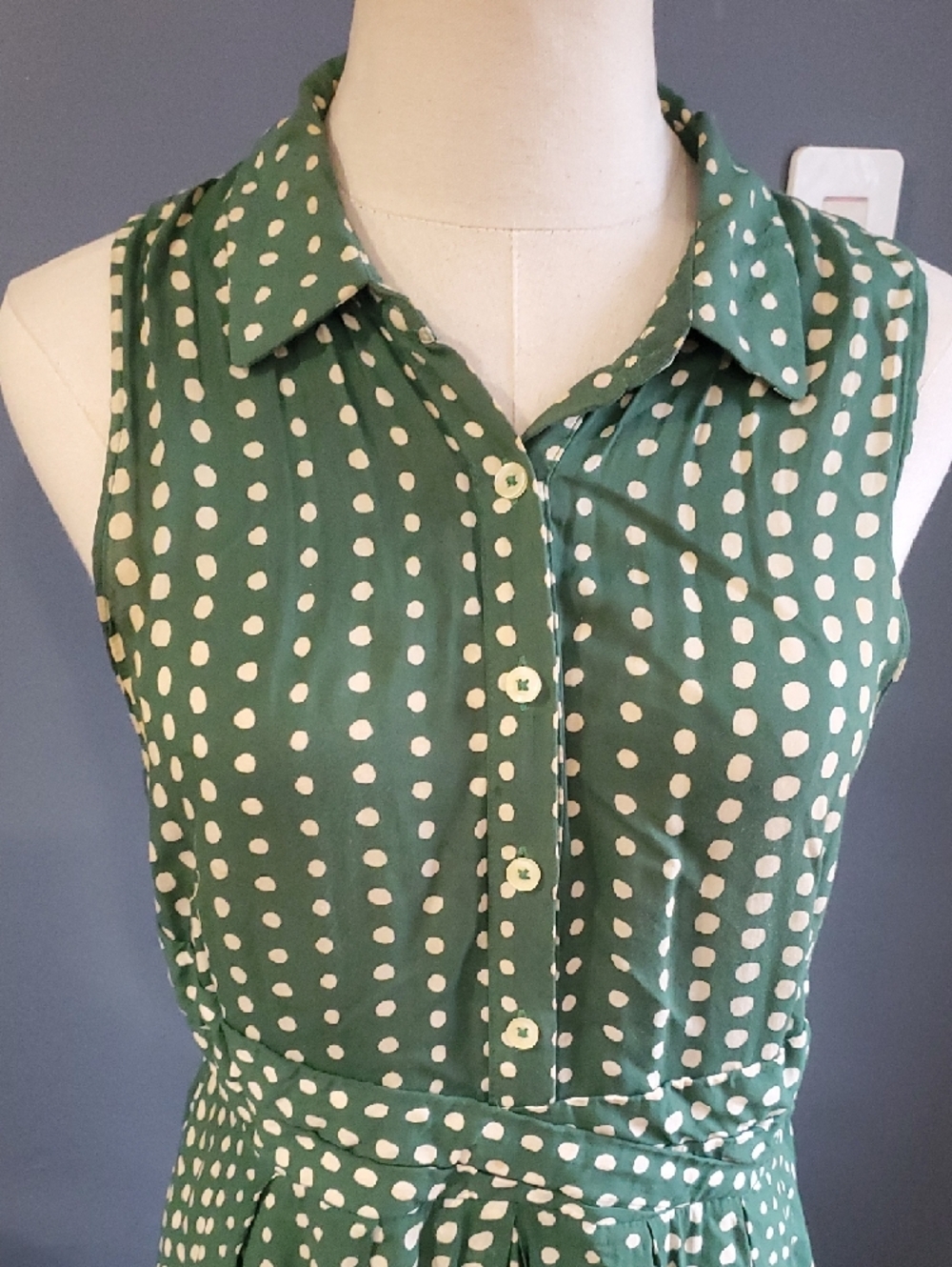 Anthropologie 11.1 Tylho Emerald Green & White Polka Dot Sleeveless Dress S - Picture 4 of 12